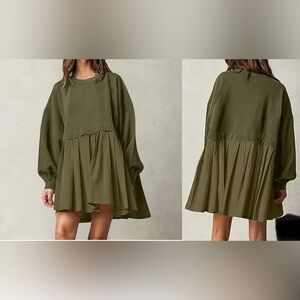 NWOT ARABESS OVERSIZED LONG SLEEVE SWEATSHIRT DRESS, PLEATED SKIRT, CREW NECK XL